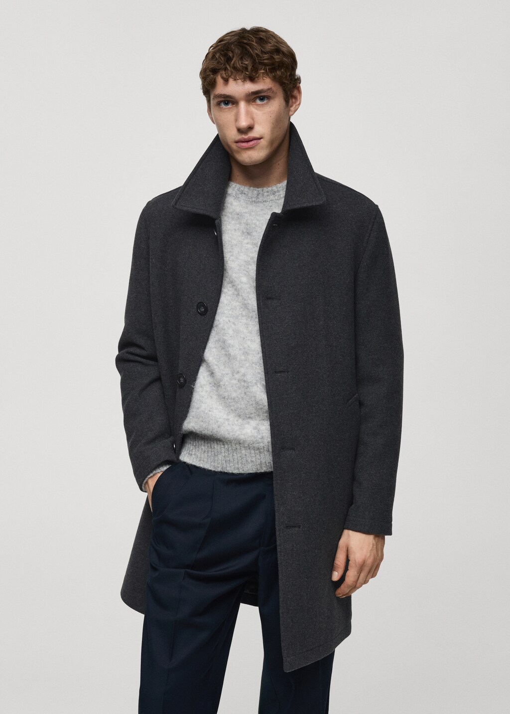 Wool coat with detachable collar - Charcoal