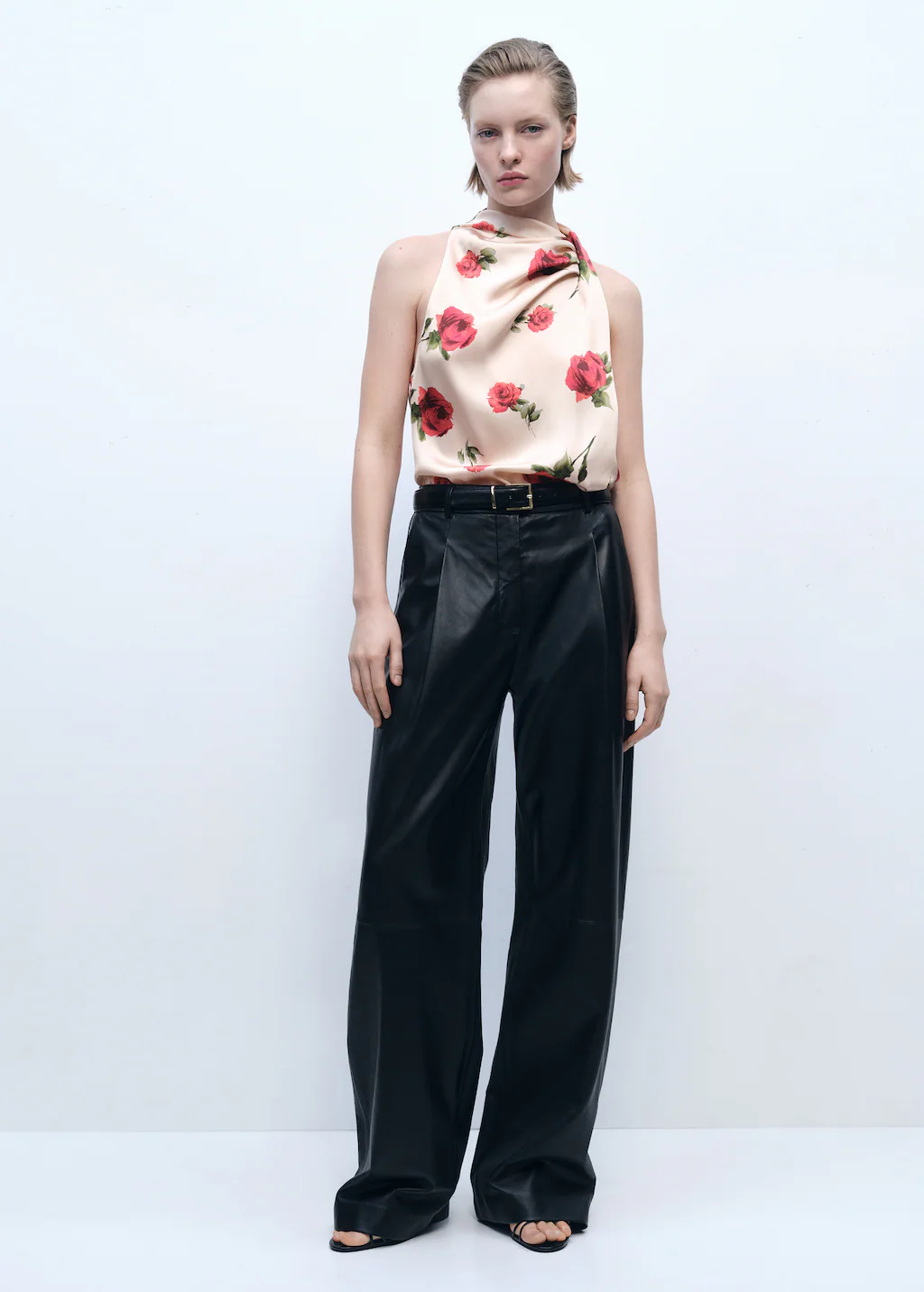 Floral satin blouse - Ecru