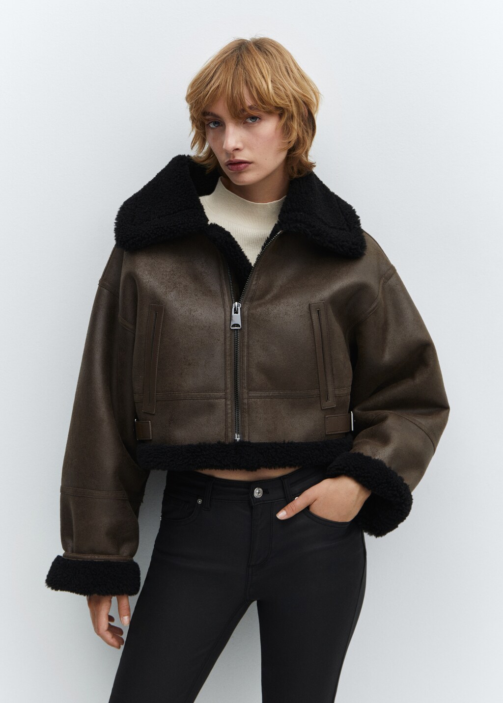 Waxed push-up skinny jeans - Black