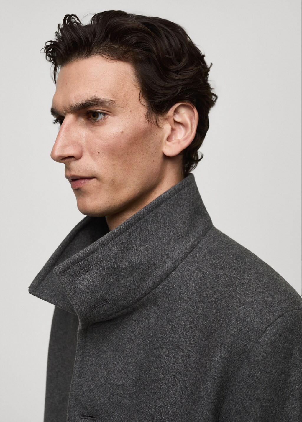 Wool funnel neck coat - Black