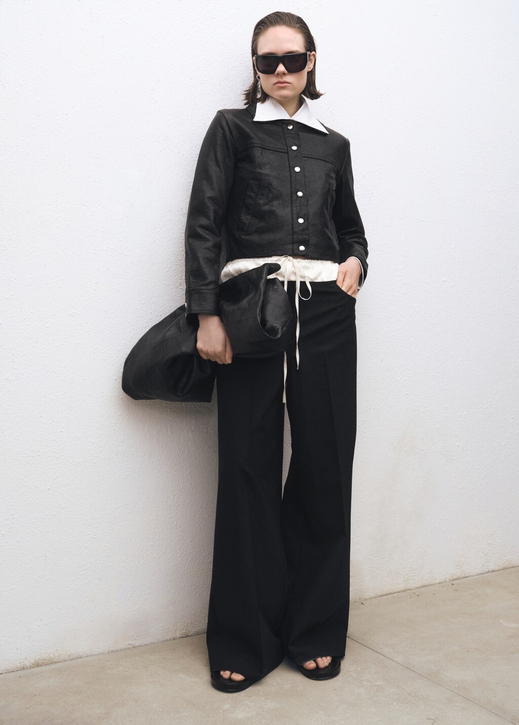 Lapels leather jacket - Black