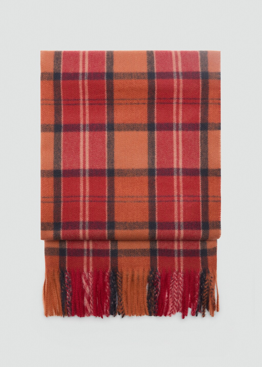 Check scarf with fringed ends - Khaki