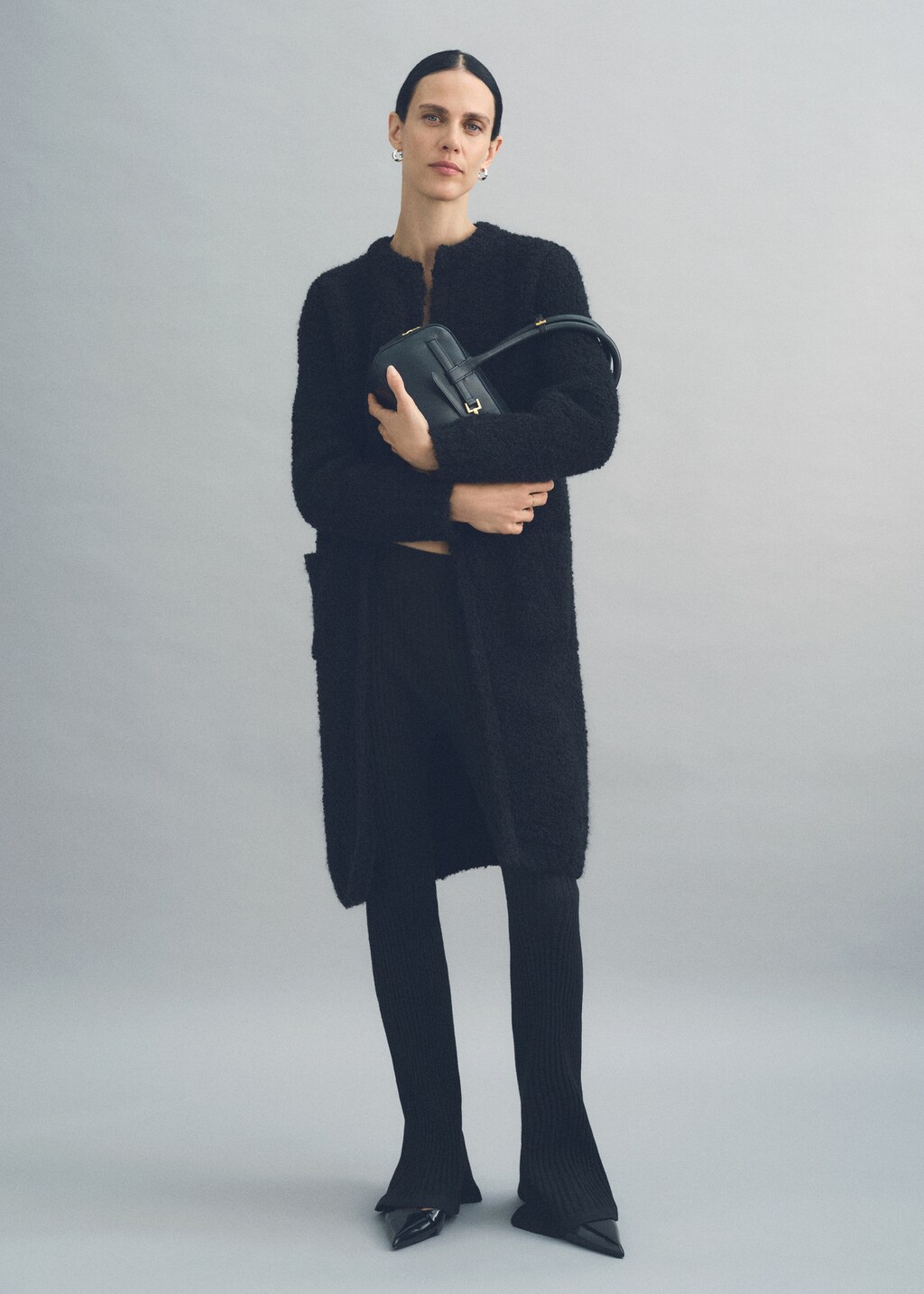 Bouclé knitted coat - Black