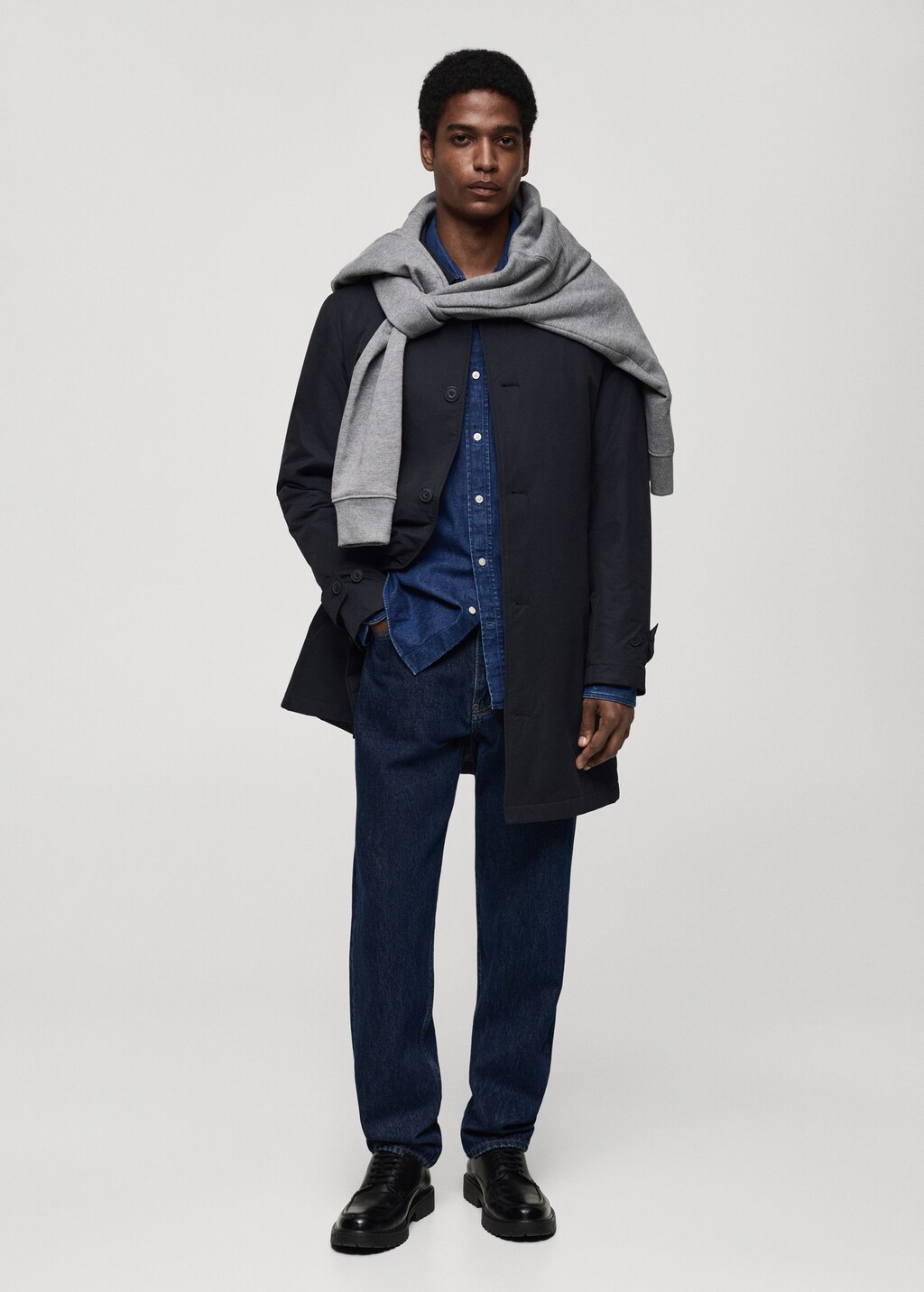 Quilted water-repellent trench coat - Dark Navy