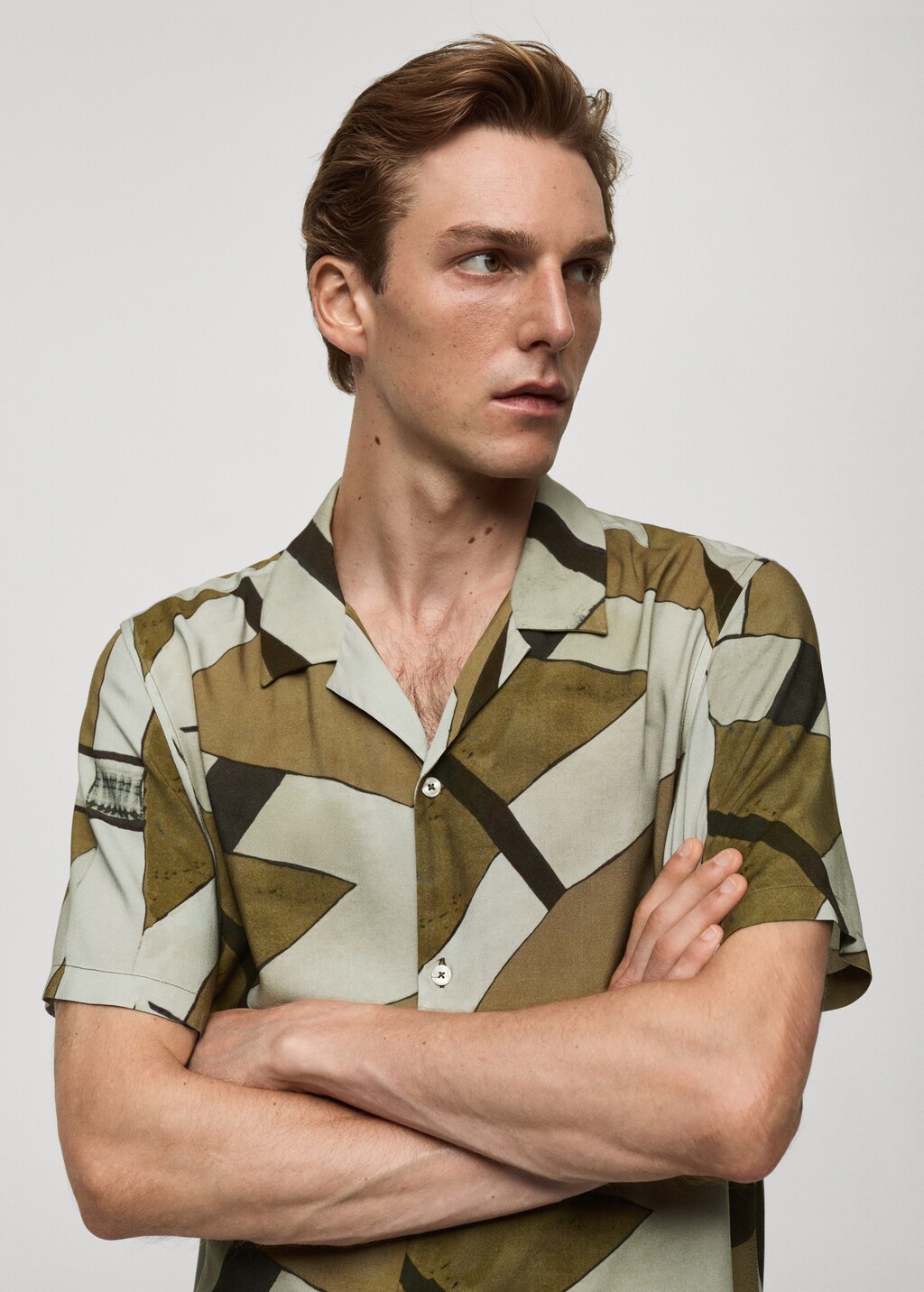 Printed flowing shirt with bowling collar - Dark Green