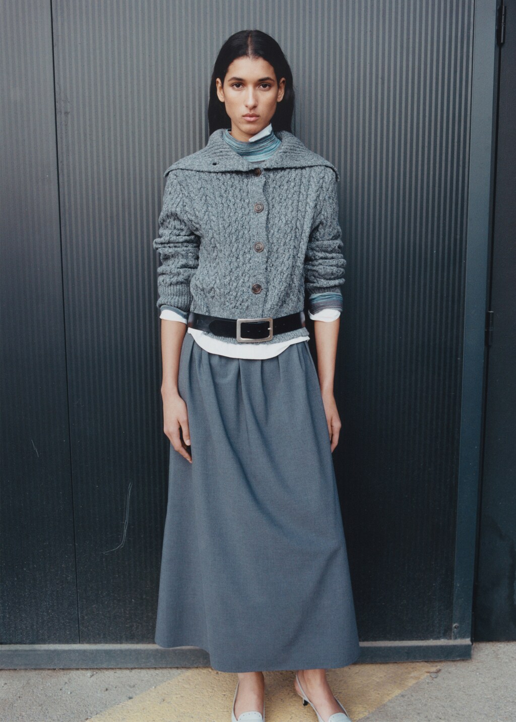 Cabled heather cardigan - Grey