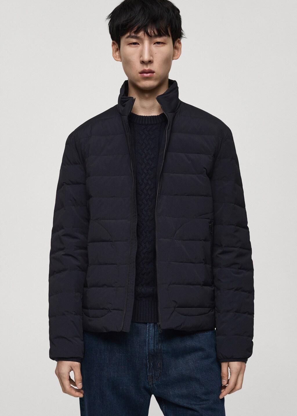 Quilted jacket with down and feather filling - Medium Brown