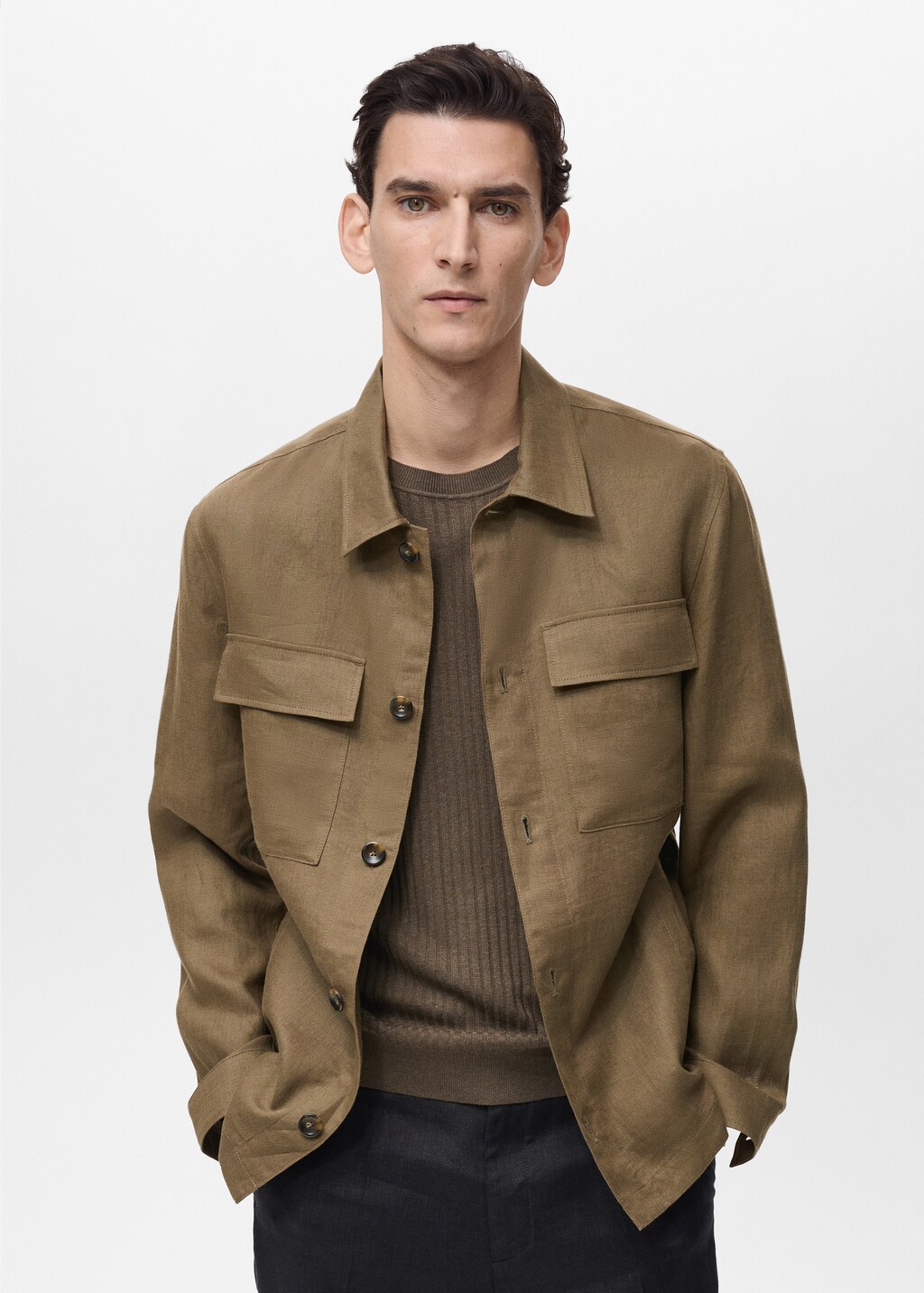 100% linen overshirt with pockets - Ivory White