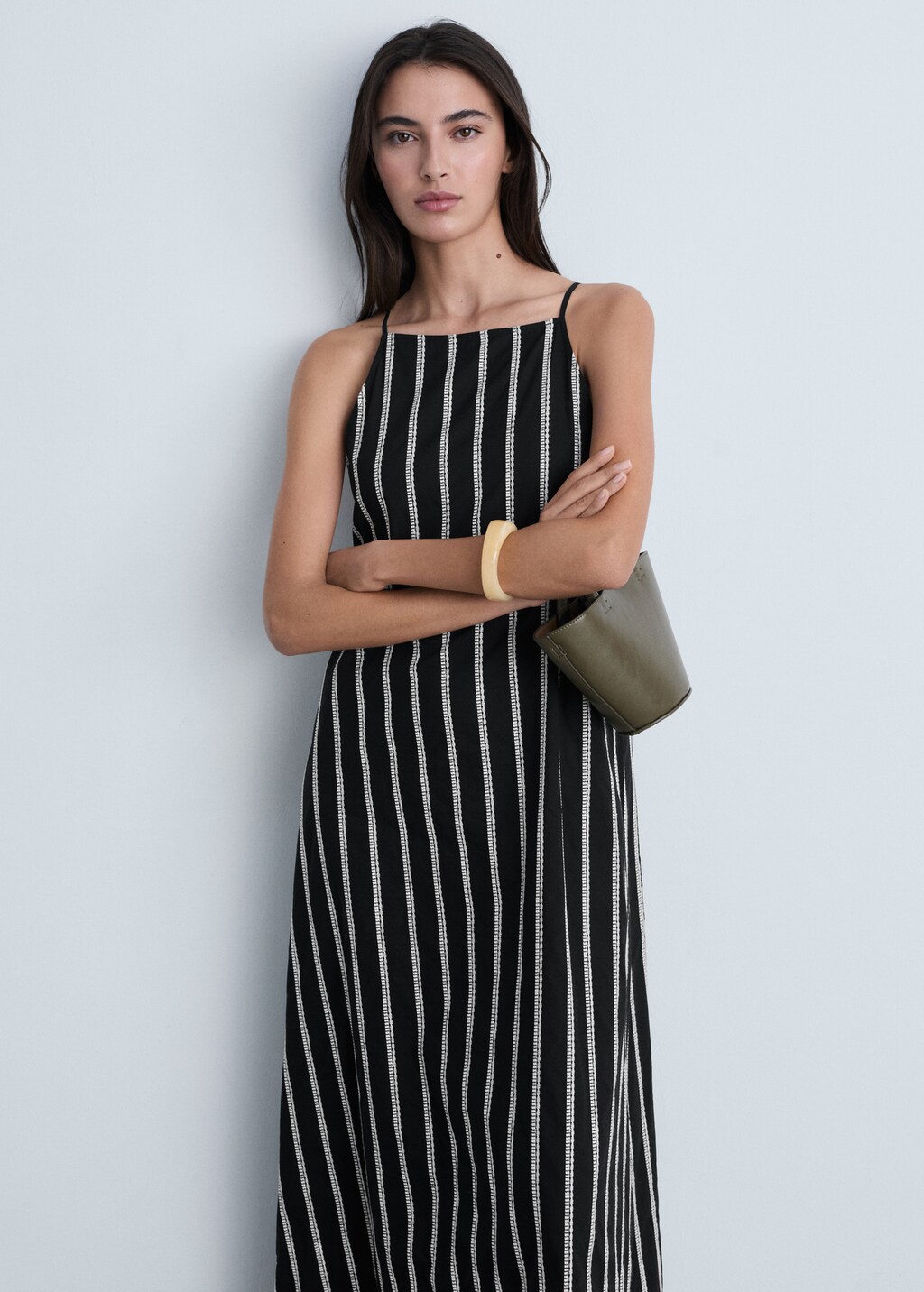 Embroidered halter-neck dress - Black