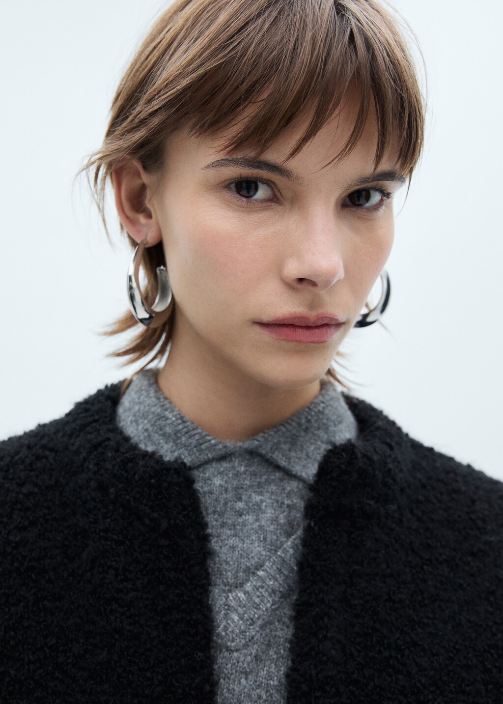 Bouclé knitted coat - Black