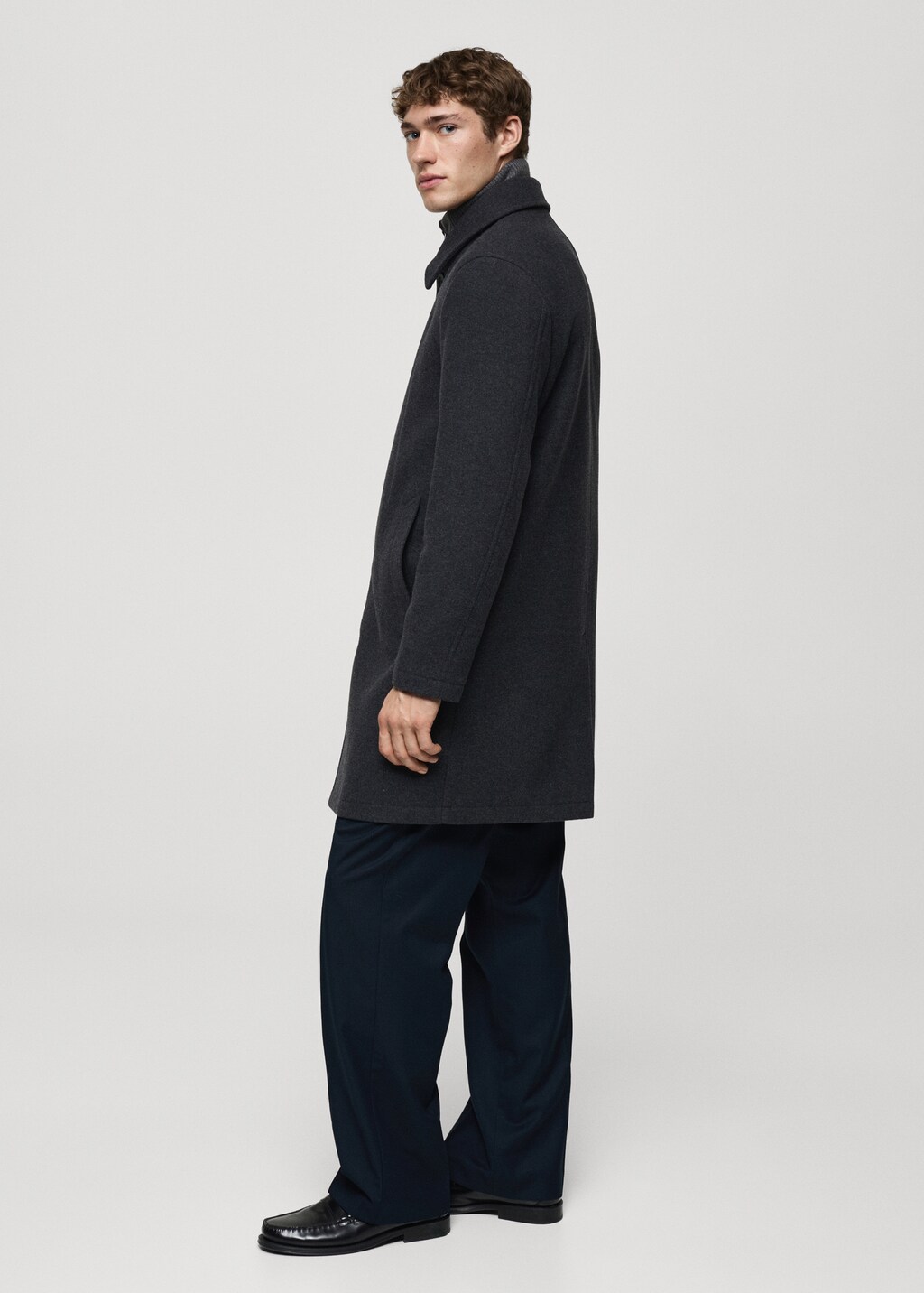 Wool coat with detachable collar - Charcoal