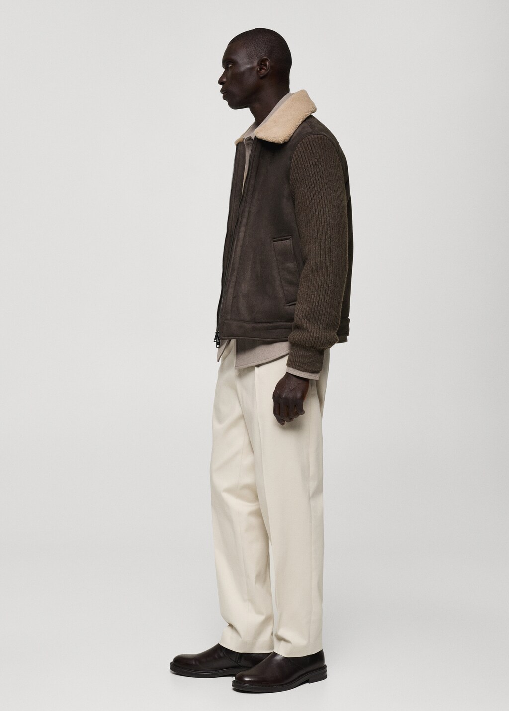 Shearling and suede-effect jacket - Chocolate