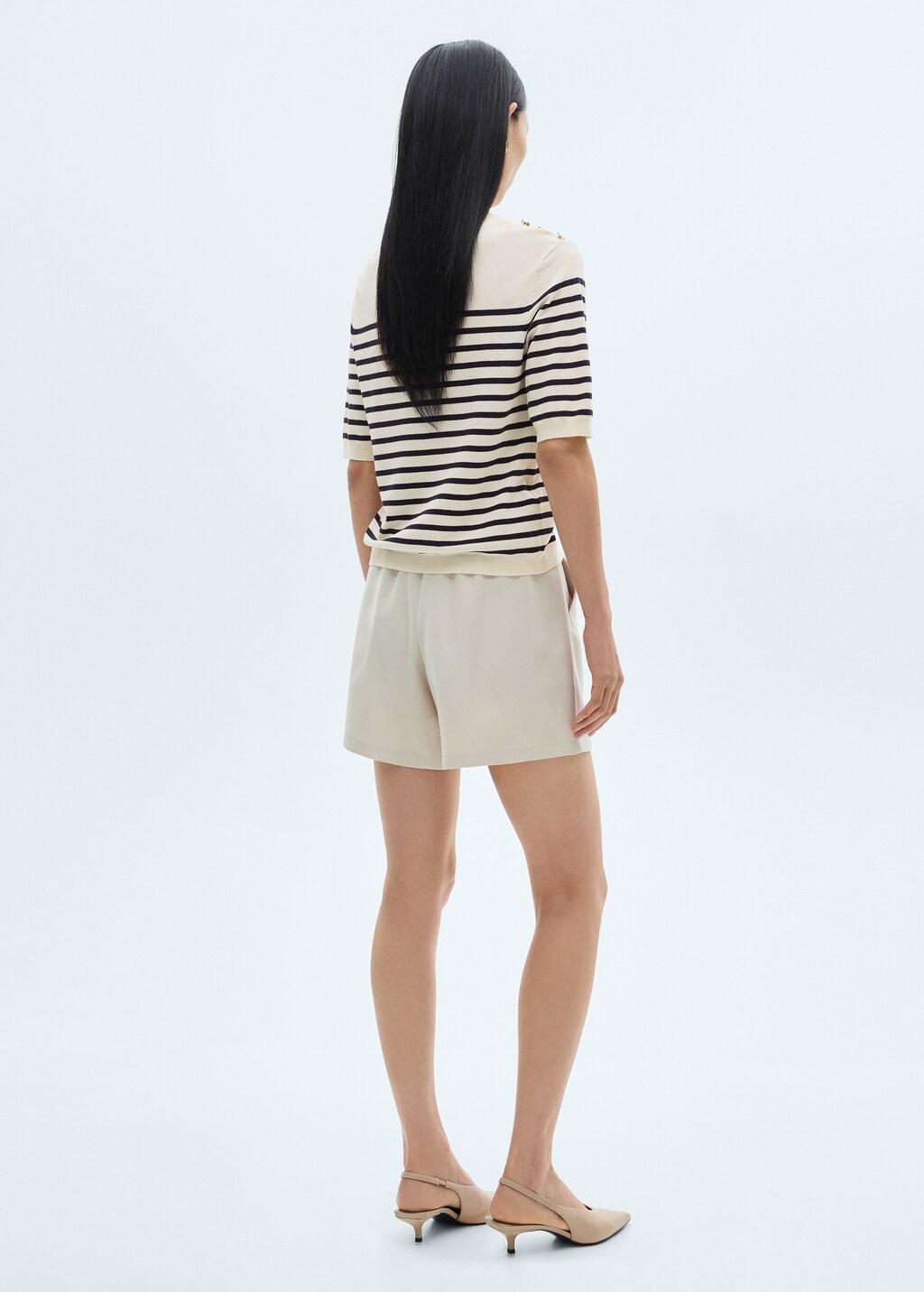 Buttoned striped T-shirt - Natural