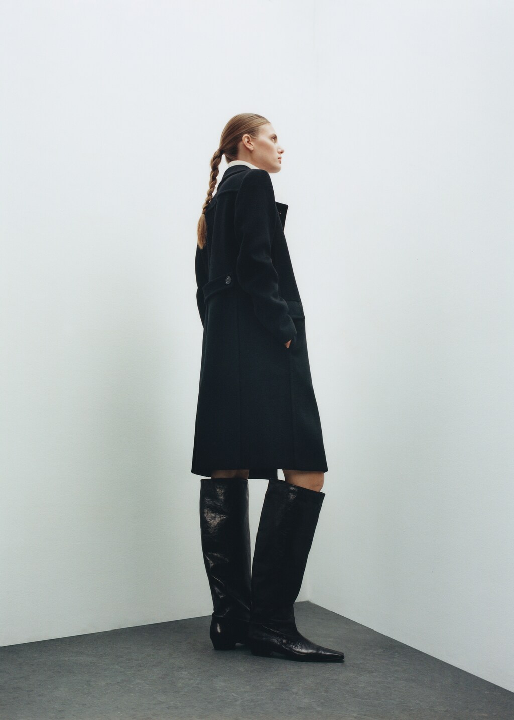 Double-breasted wool blend coat - Black