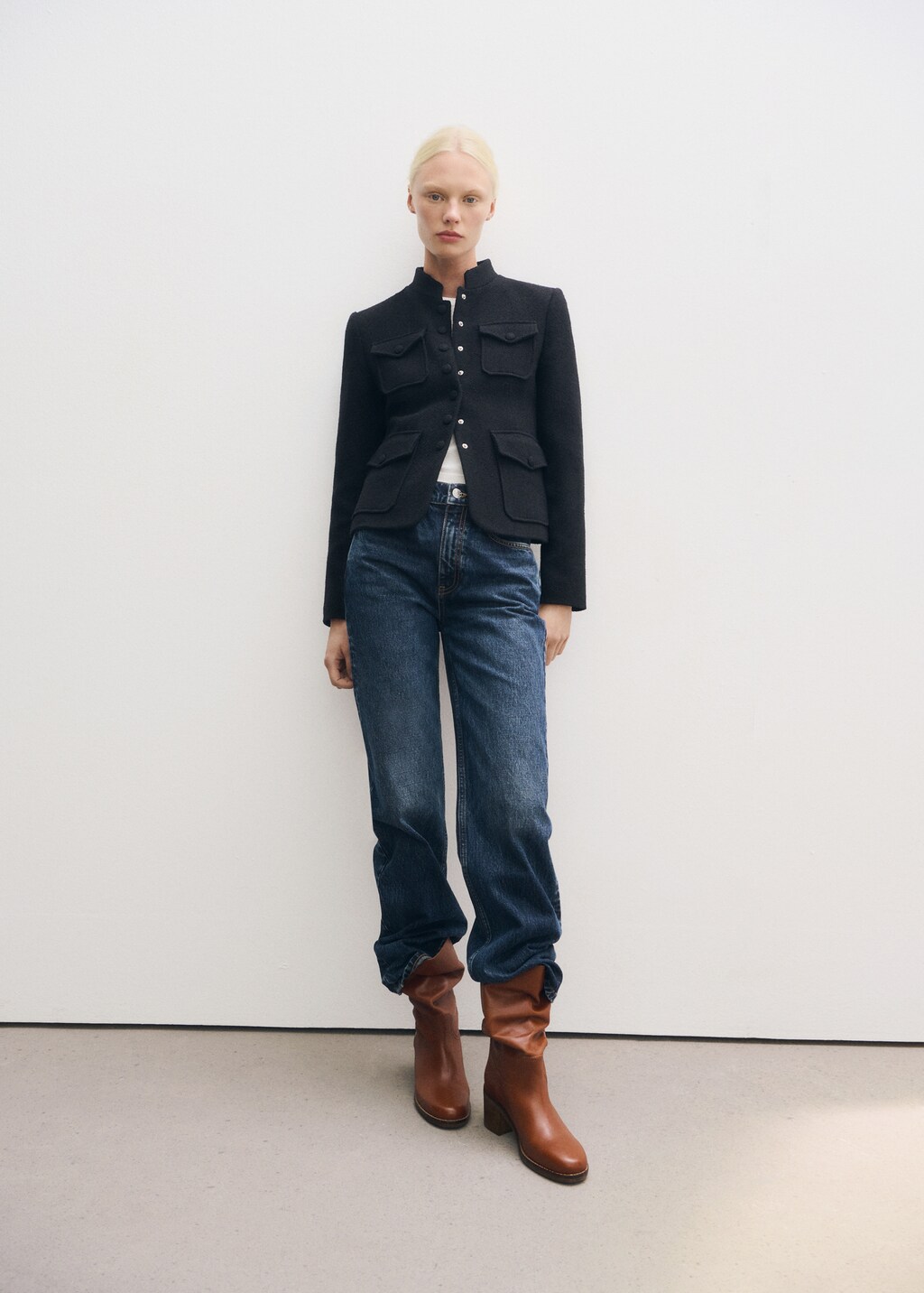 Leather ankle boots with block heel - Cognac