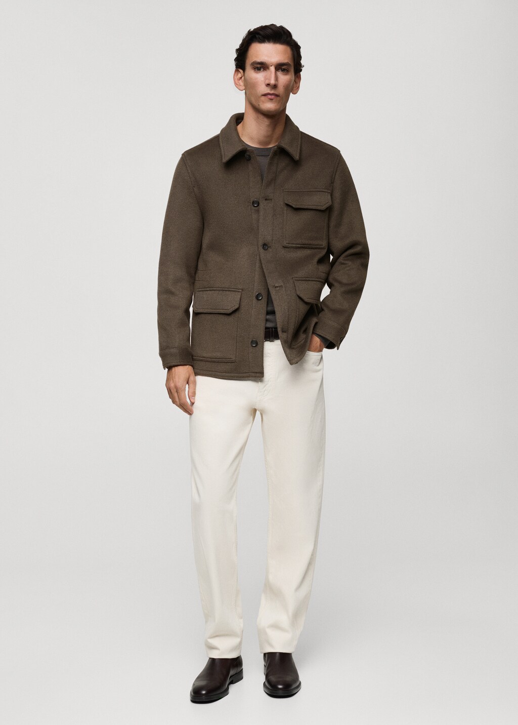Wool-blend flannel overshirt - Khaki