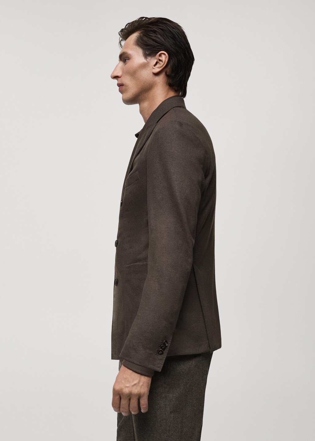 Flannel virgin wool double-breasted jacket - Brown