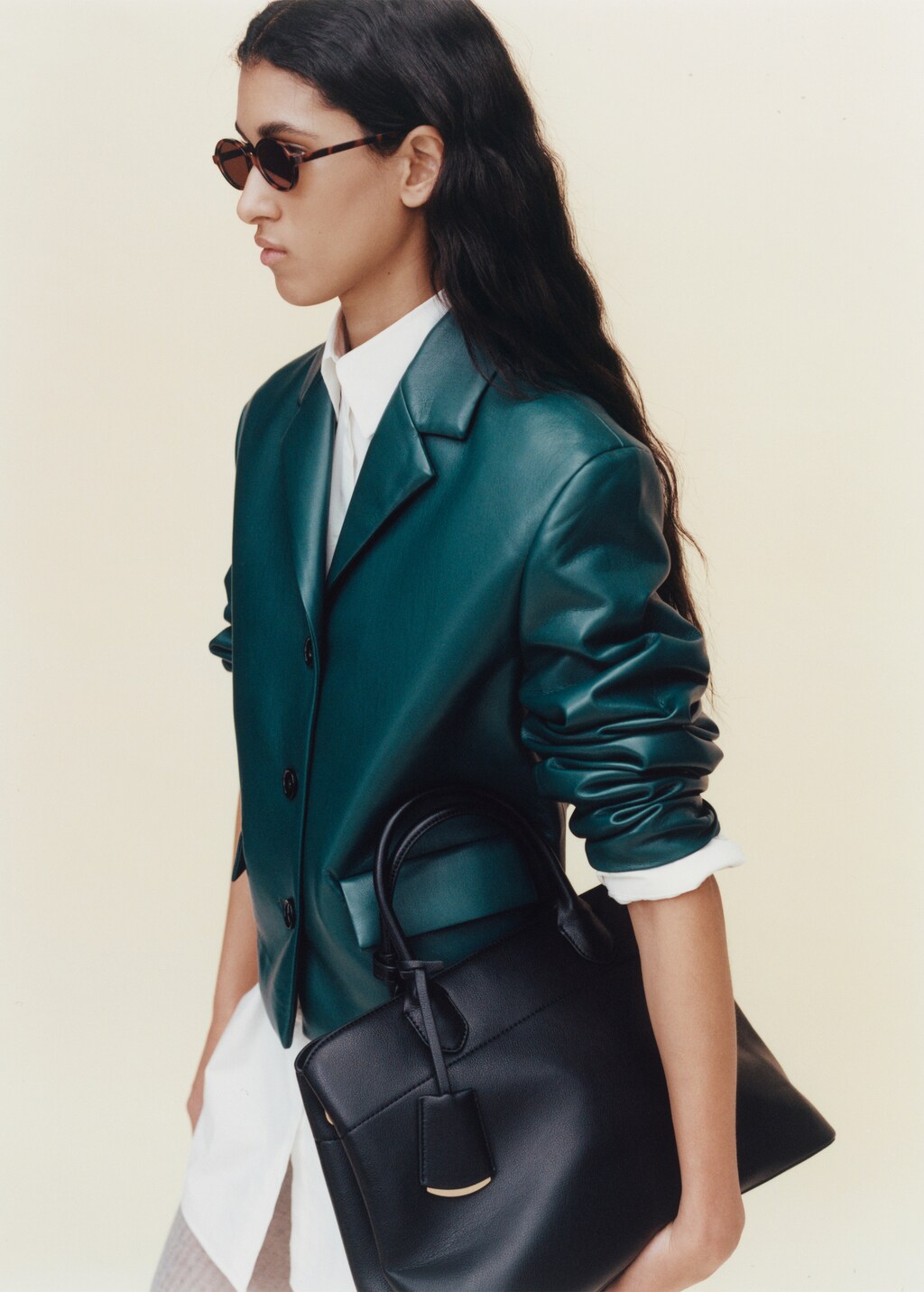 Jacket with flap pockets and leather effect - Blue