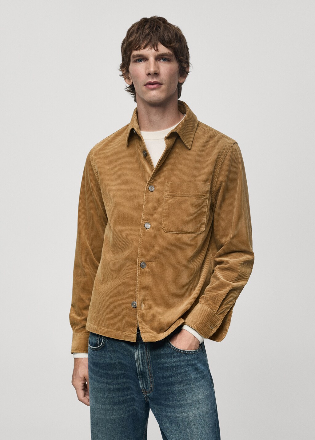 Corduroy overshirt with pockets - Brown