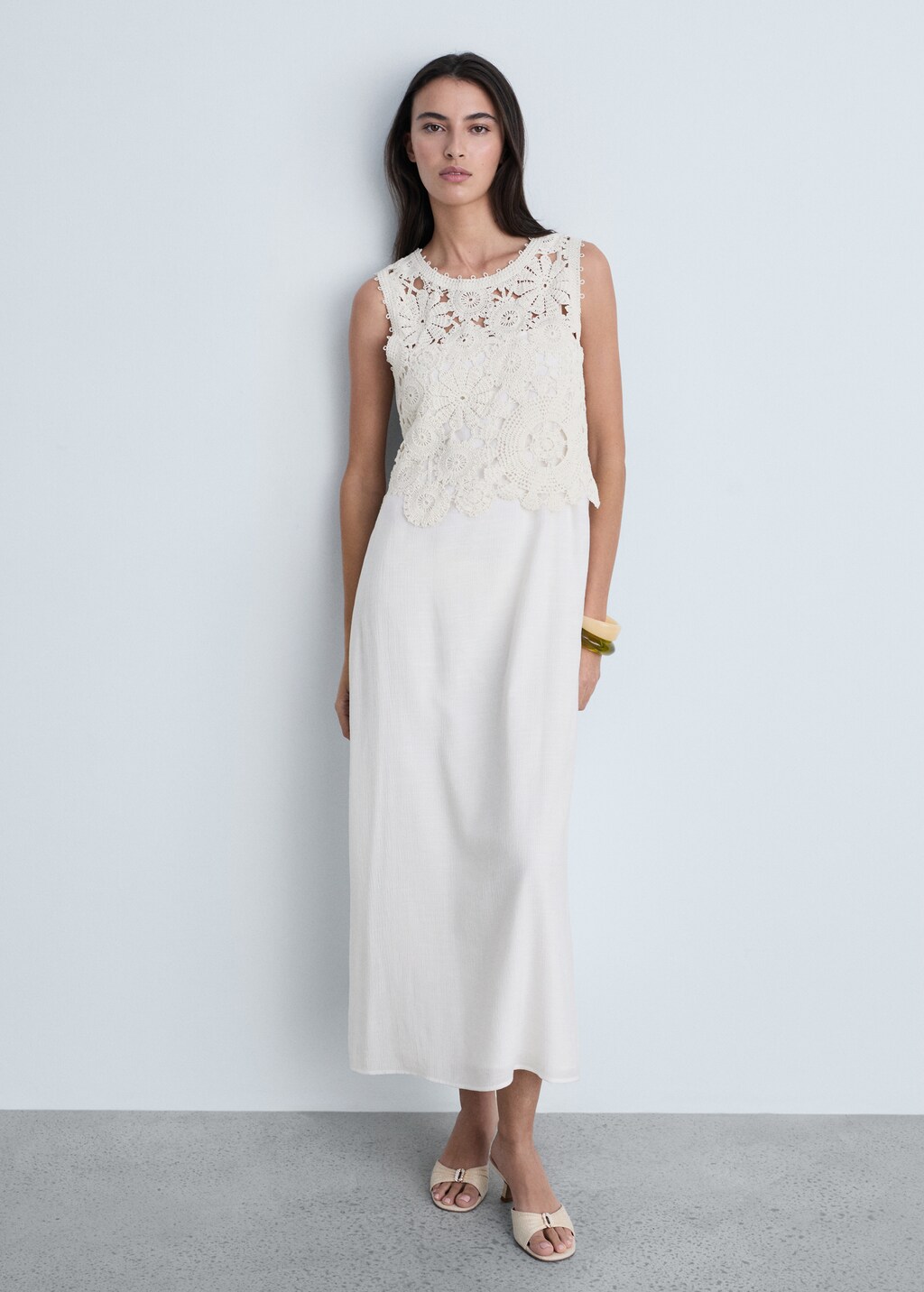 Crochet top midi-dress - Off White