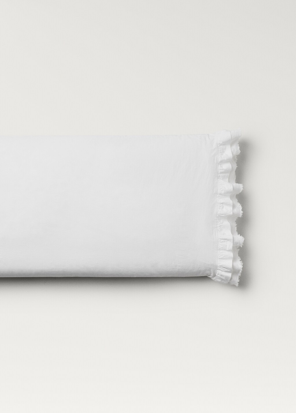 Cotton pillowcase with frayed trim, 45x110 cm - White