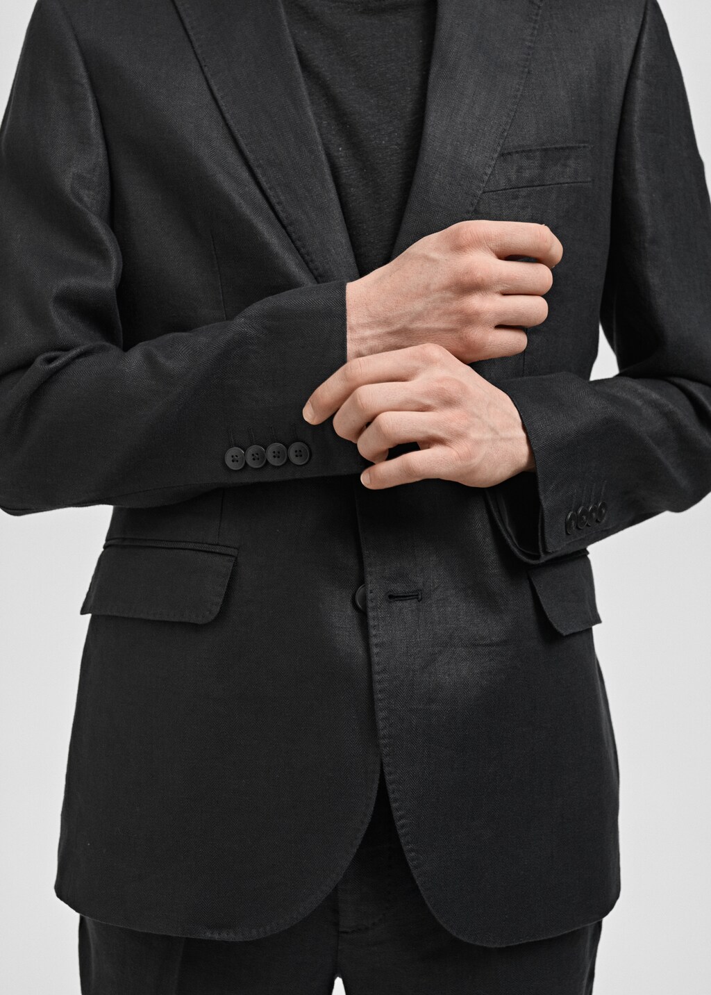 Slim fit 100% linen suit blazer - Black