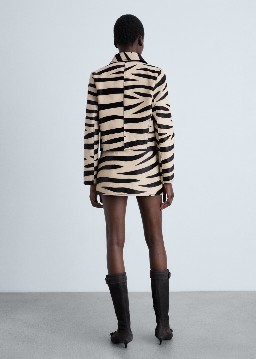 Zebra-print fur skirt - Black