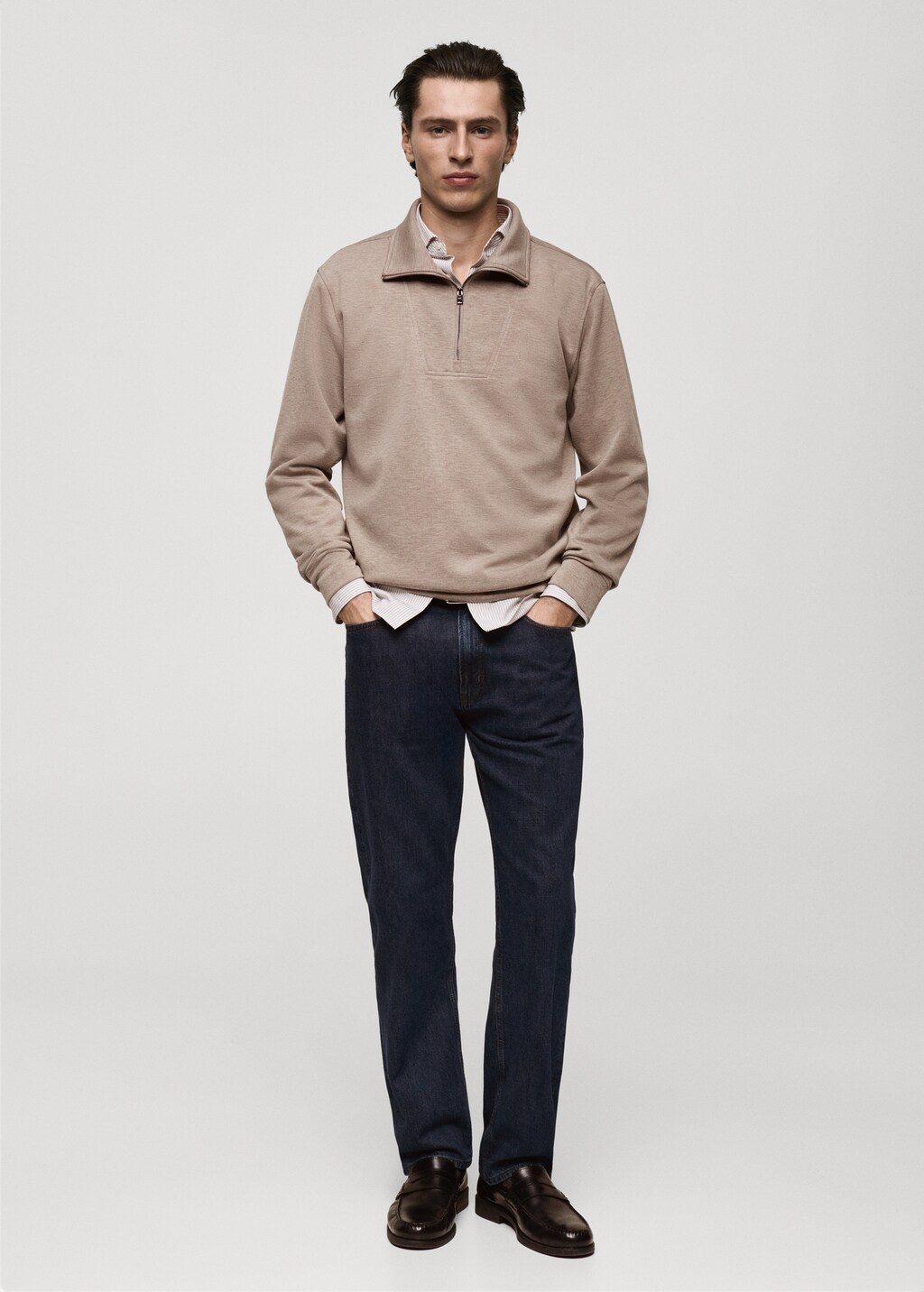 Regular-fit zip-neck sweatshirt - Mink Grey