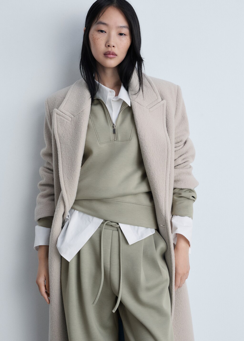 Wideleg pleated jogger trousers - Khaki