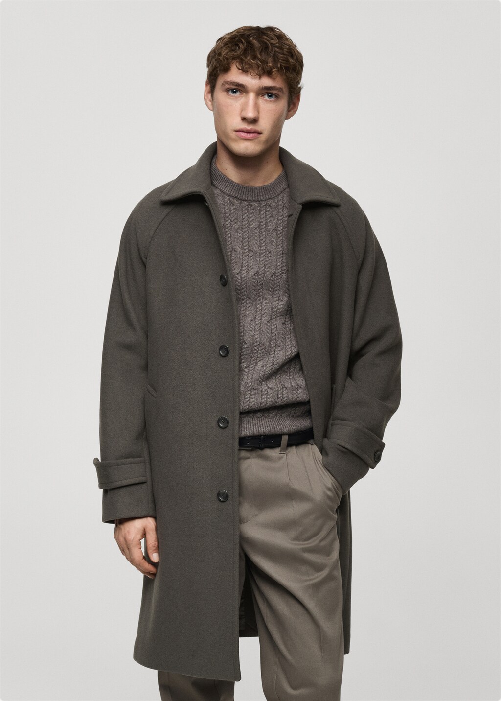 Long recycled wool coat - Khaki