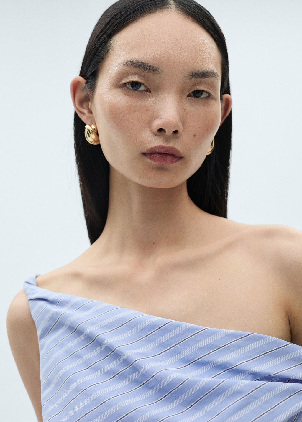 Striped draped asymmetric top - Blue