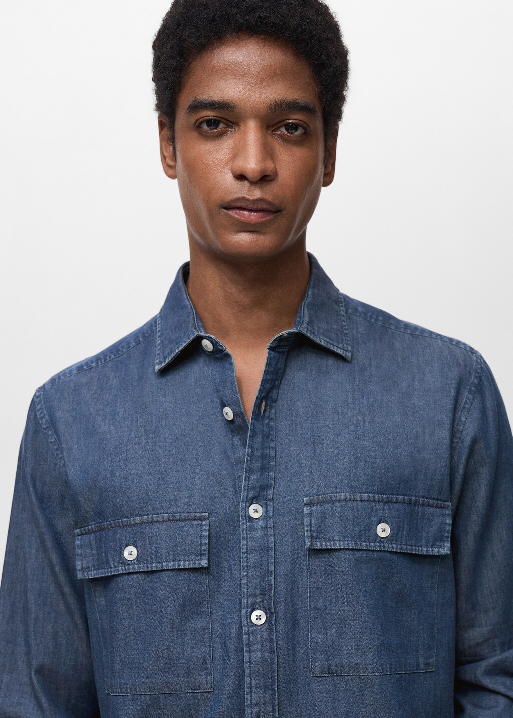 100% cotton chambray shirt - Dark Blue
