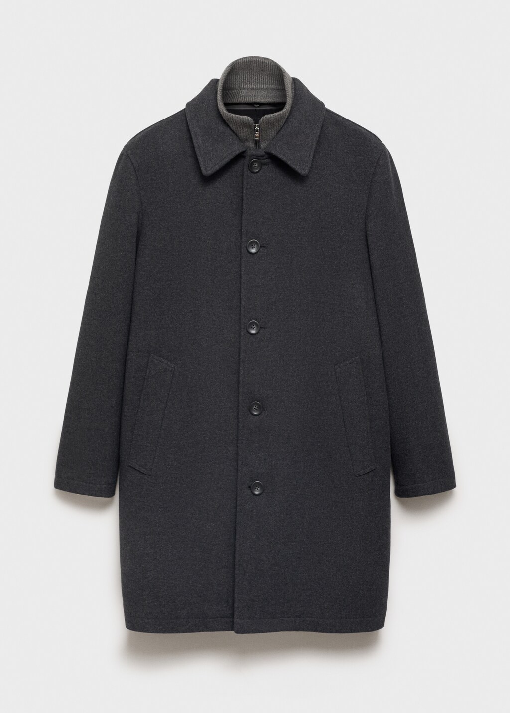 Wool coat with detachable collar - Charcoal