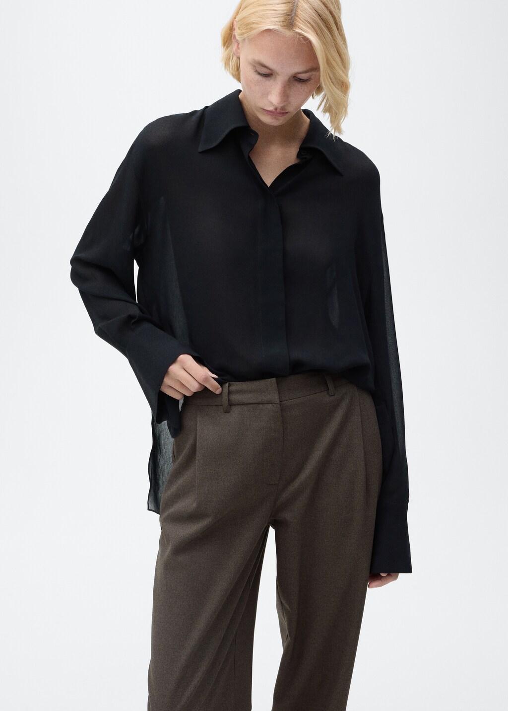 Buttoned-hem wideleg trousers - Brown