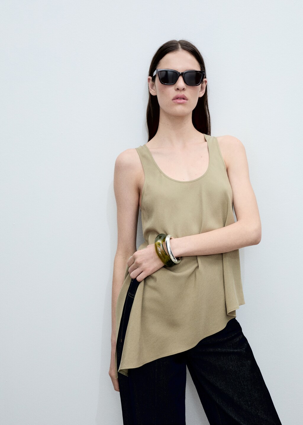 Asymmetrical lyocell top - Ecru