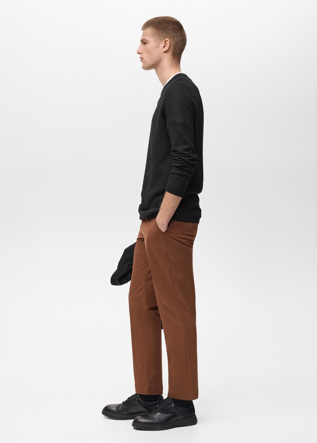 Stretch fabric slim-fit trousers with drawstring - Sand