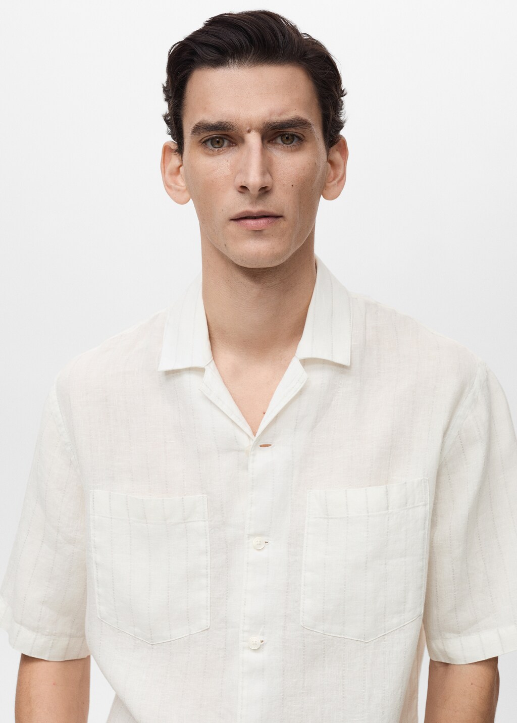 100% linen shirt with pinstripes - White