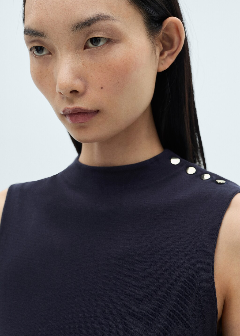 Buttoned knit top - Navy