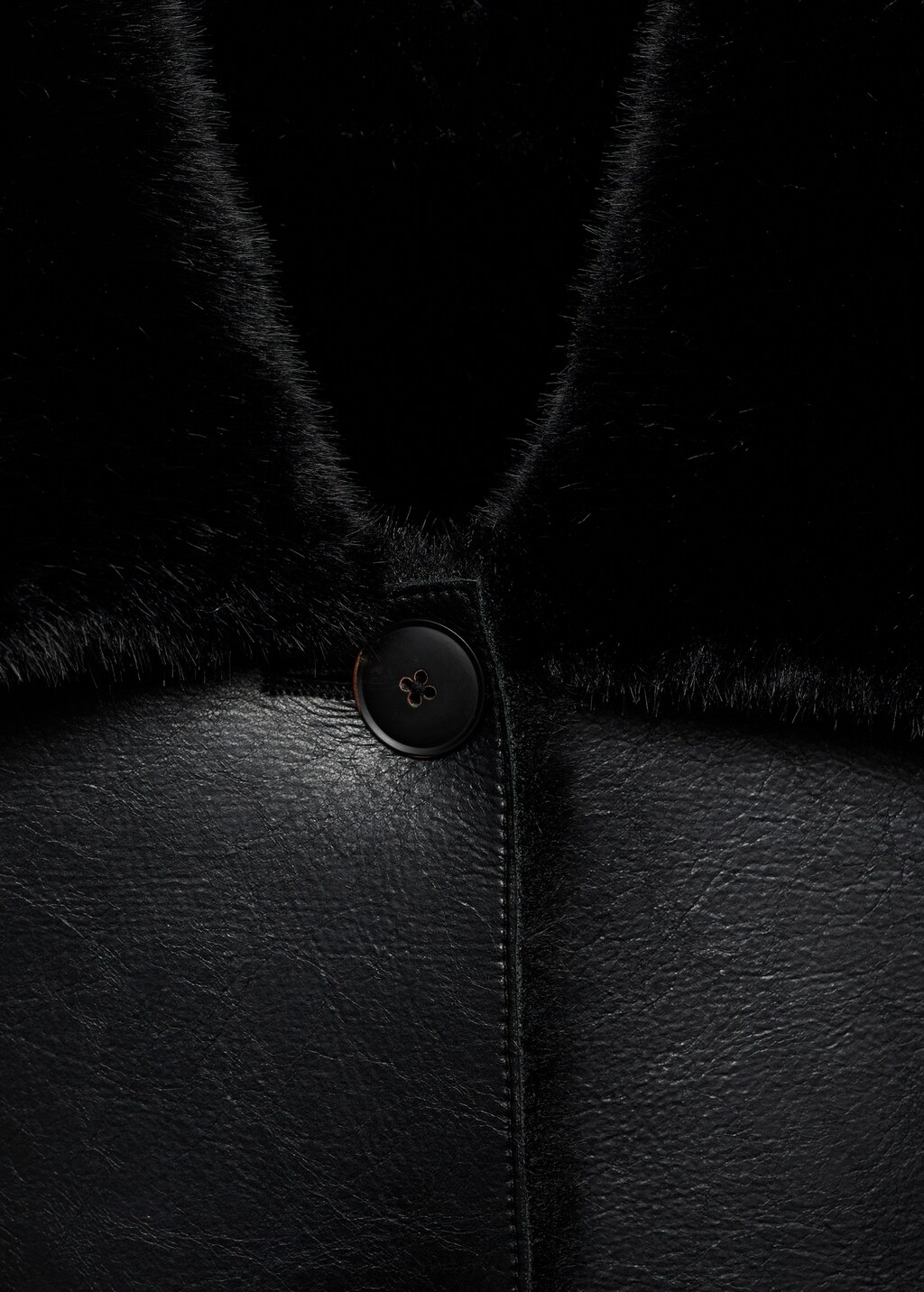 Double-sided leather-effect jacket with pockets - Black