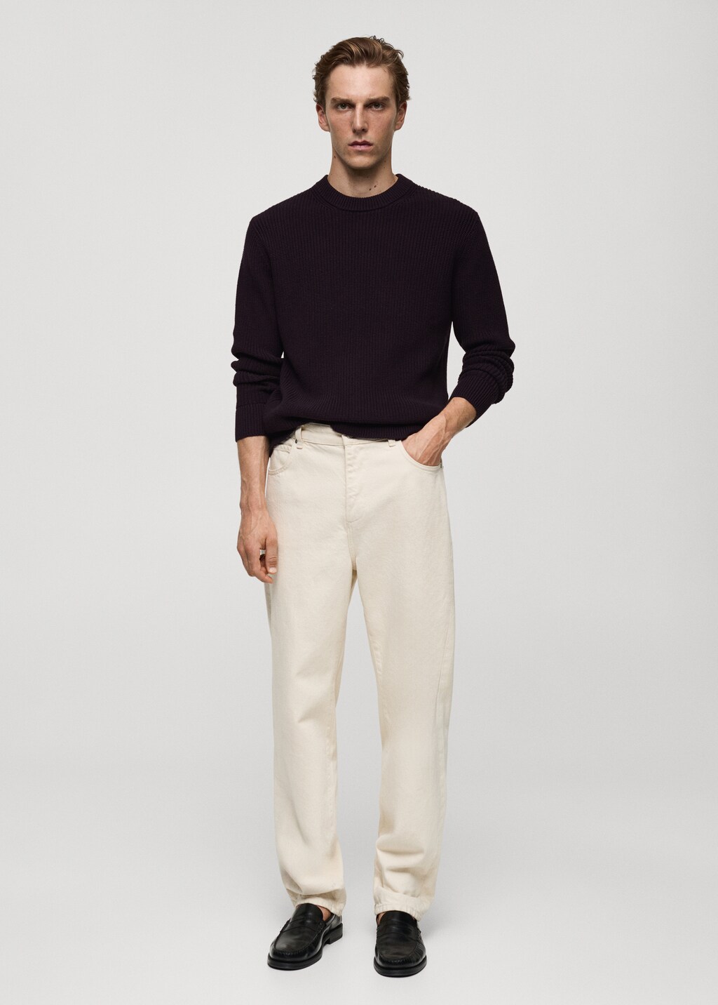 Ribbed cotton knitted sweater - Purple