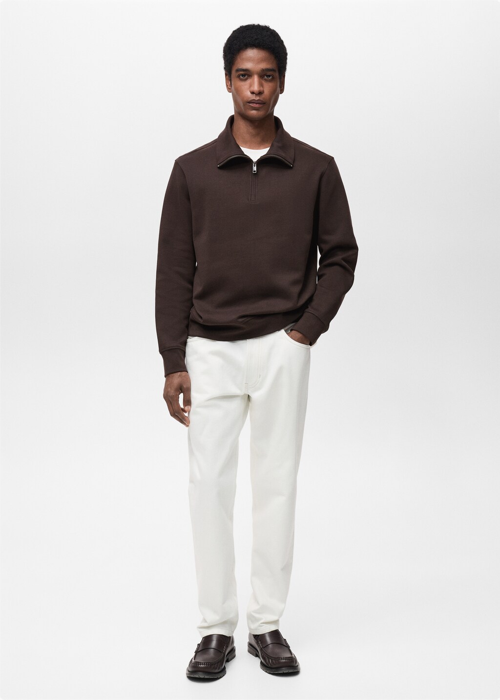 Regular-fit cotton sweatshirt with zip - Ice Grey