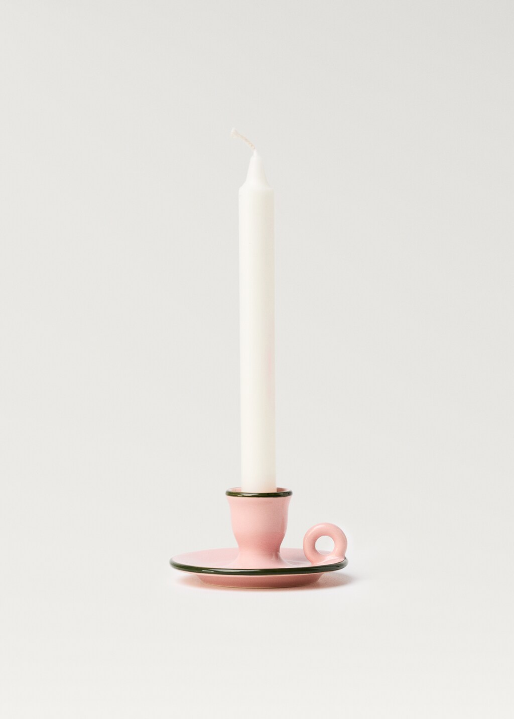 Earthenware candelabra with coloured trim - Olive Green