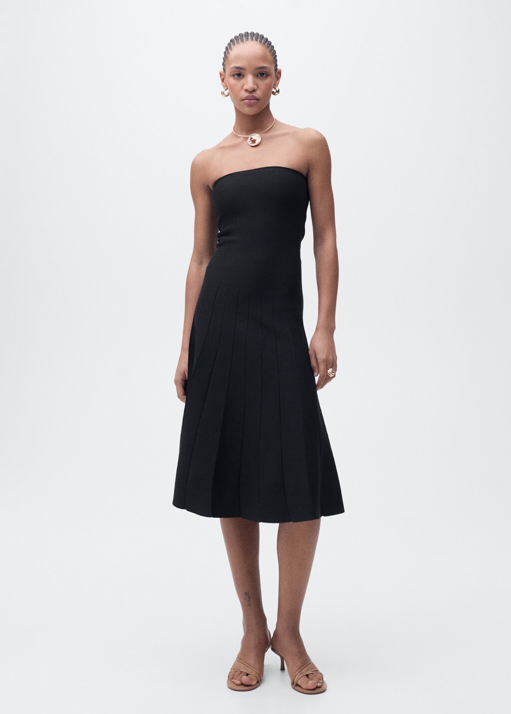 Strapless flared knitted dress - Black