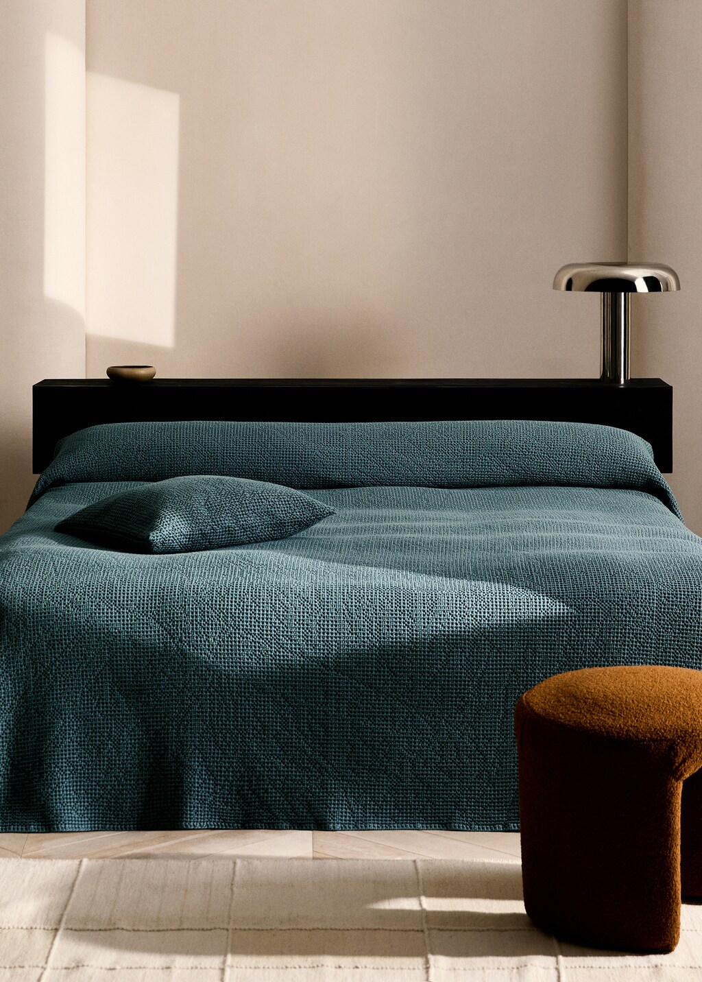 Garment-dyed waffle cotton bedspread for 130/150 cm bed - Khaki