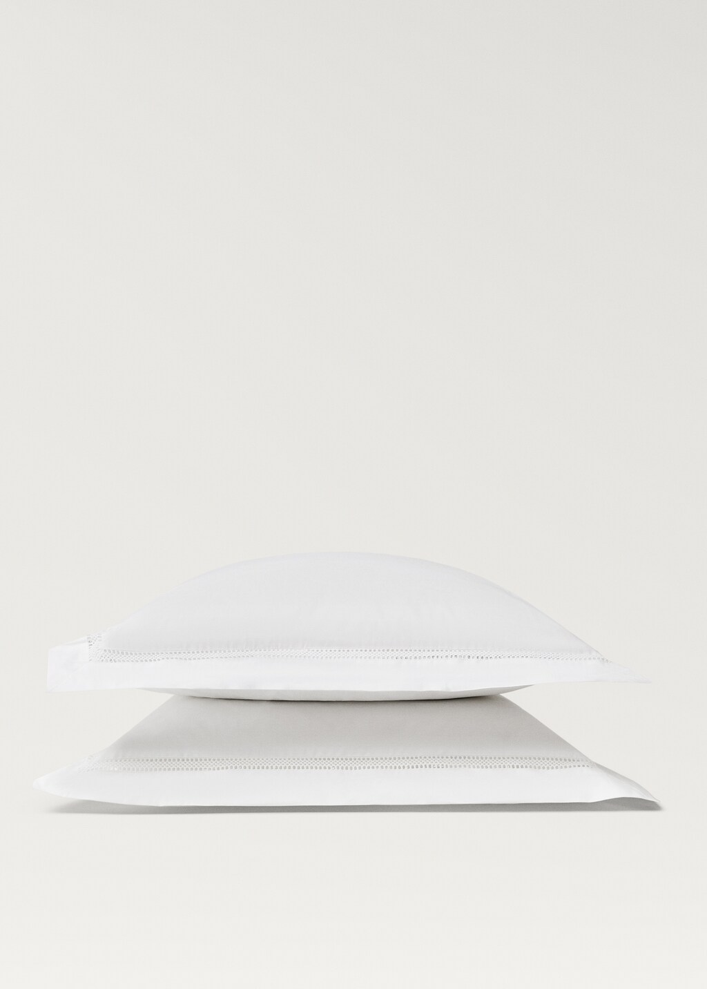 Cotton percale pillowcase with lace insert 60x60 cm - White