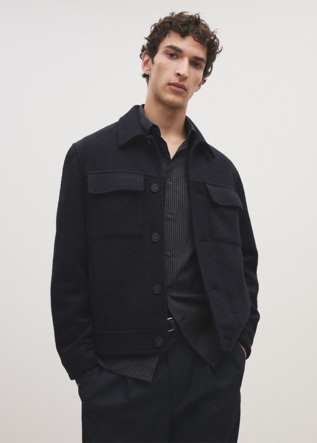 Wool jacket with pockets - Dark Navy