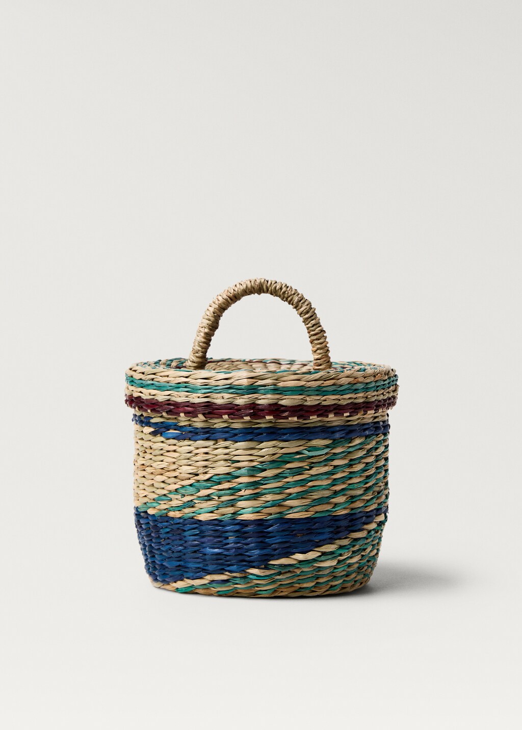 Small coloured seagrass basket with lid - Blue