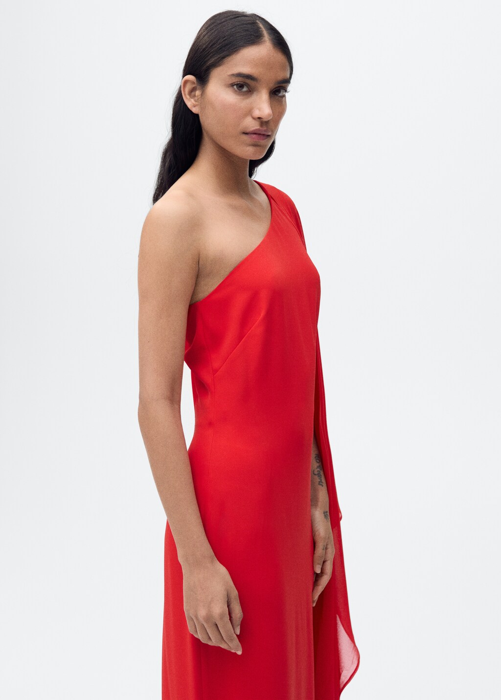 Asymmetrical dress with flared sleeves - Red
