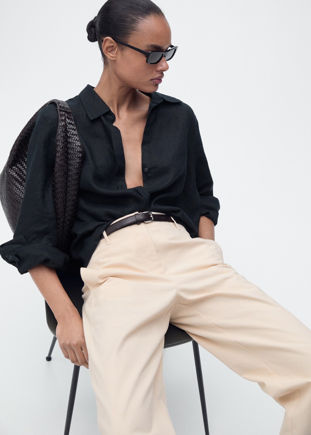 Mid-rise straight-fit cotton trousers - Ecru