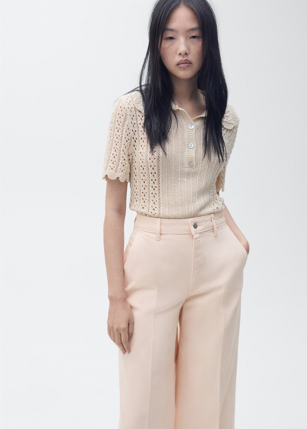 High-rise wideleg jeans - Ecru